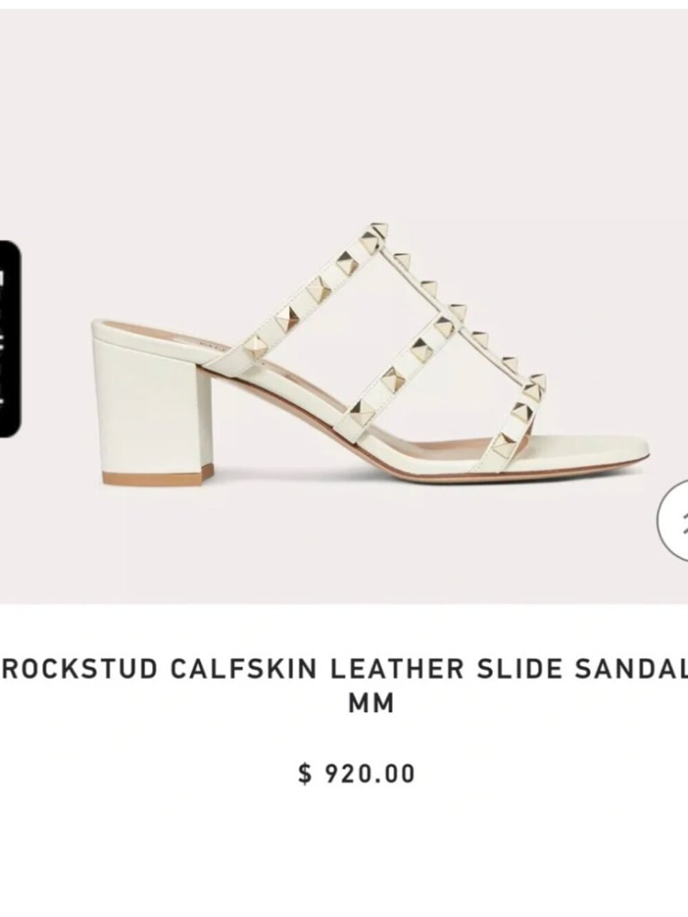 ROCKSTUD CALFSKIN LEATHER SLIDE SANDAL 60 MM Ivory